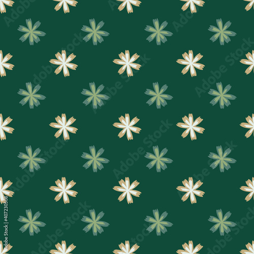 Wallpaper Mural Decorative seamless pattern with light simple flower shapes. Green background. Cartoon botanic ornament. Torontodigital.ca