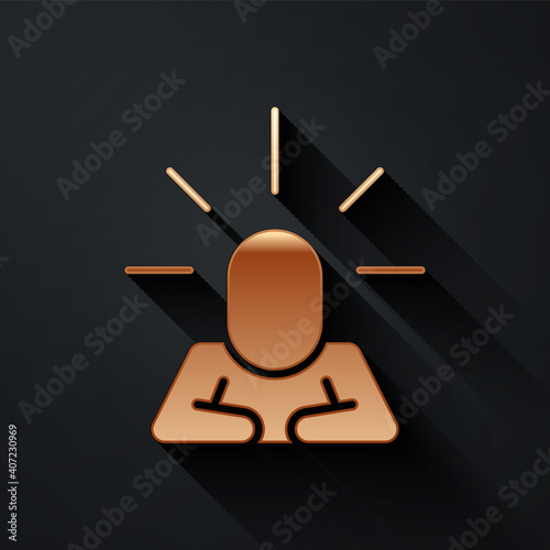 Gold Depression and frustration icon isolated on black background. Man in depressive state of mind. Mental health problems. Long shadow style. Vector.