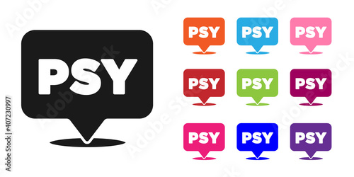 Black Psychology icon isolated on white background. Psi symbol. Mental health concept, psychoanalysis analysis and psychotherapy. Set icons colorful. Vector.