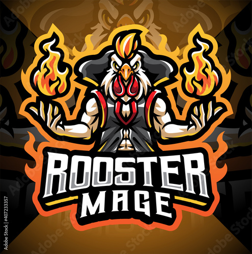 Rooster mage esport mascot logo design