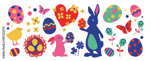 Easter collection of seasonal elements, hand drawn items, vector design	
