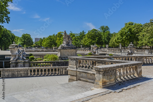 Remarkable garden and first public garden in Europe: Nimes Gardens of the Fountain (Jardin de la Fontaine, 1738 - 1755). Nimes, Occitanie region of southern France.