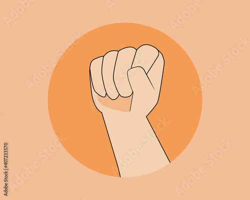 Man raised fist air fighting: Hand up for power or success concept. Cartoon vector style for your design.