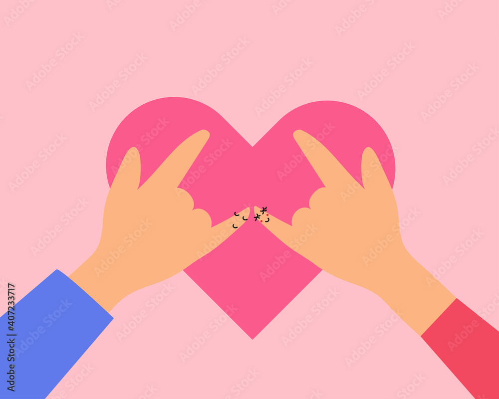 Happy Valentine concept: fingers are like two people who love each other. Cartoon vector style for your design. Happy Valentine concept: fingers are like two people who love each other. Cartoon vector style for your design.