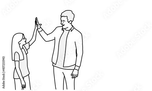 Father and daughter giving high-five. Hand drawn vector illustration.