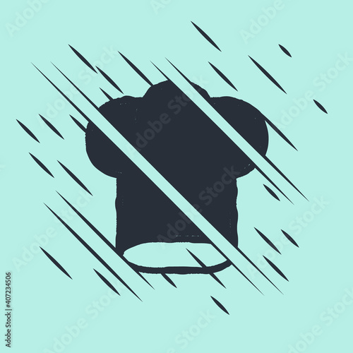 Black Chef hat icon isolated on green background. Cooking symbol. Cooks hat. Glitch style. Vector.