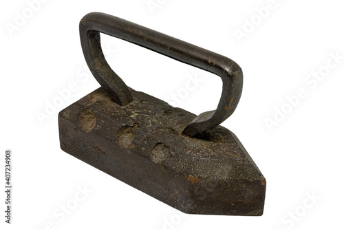 old metal iron on white background