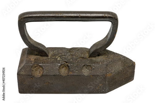 old metal iron on white background