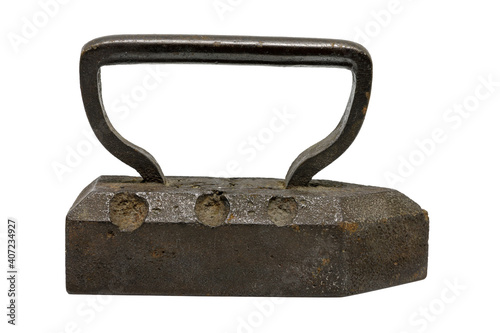 old metal iron on white background