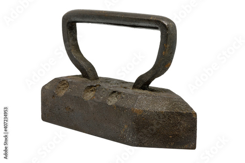 old metal iron on white background