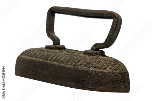 old metal iron on white background
