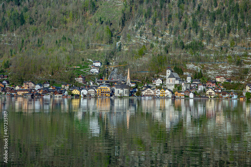 Hallstatt town with traditional wooden houses