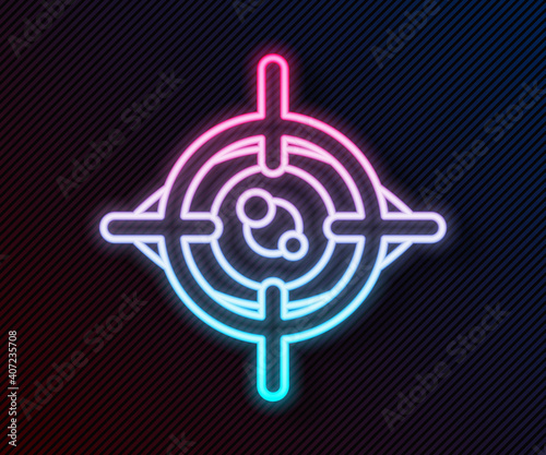 Glowing neon line Eye scan icon isolated on black background. Scanning eye. Security check symbol. Cyber eye sign. Vector.