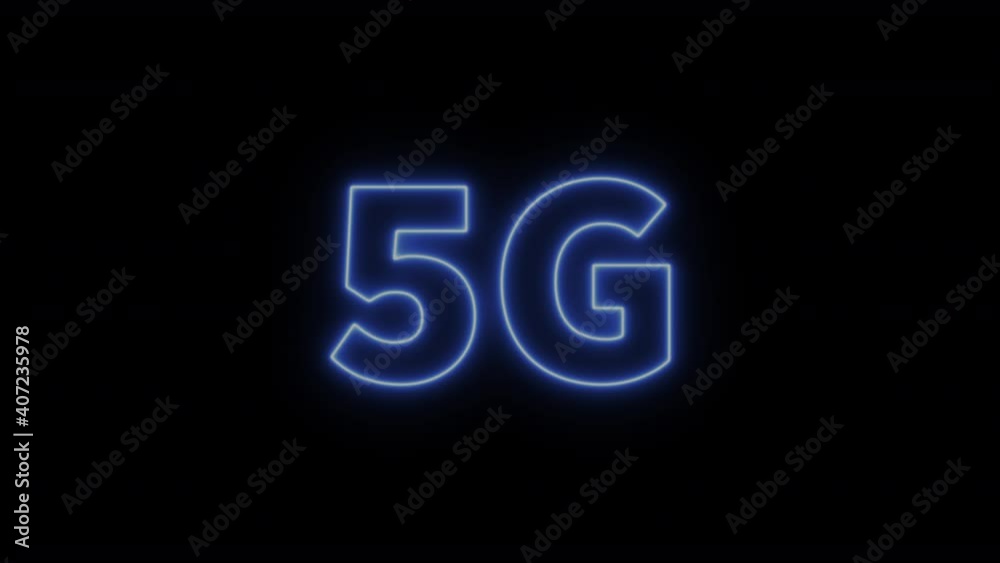 5G Blue neon animation. Neon light in space on black background. Social media and social network concept 5G Blue neon animation. Neon light in space on black background. Social media and social network concept