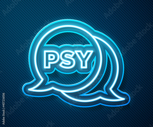 Glowing neon line Psychology icon isolated on blue background. Psi symbol. Mental health concept, psychoanalysis analysis and psychotherapy. Vector.