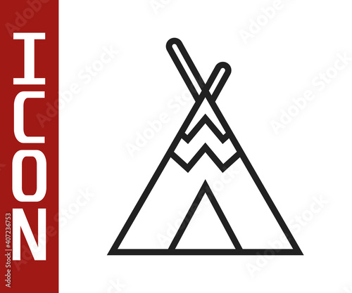 Black line Traditional indian teepee or wigwam icon isolated on white background. Indian tent. Vector.