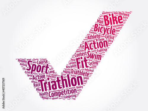 Triathlon check mark word cloud, sport concept background
