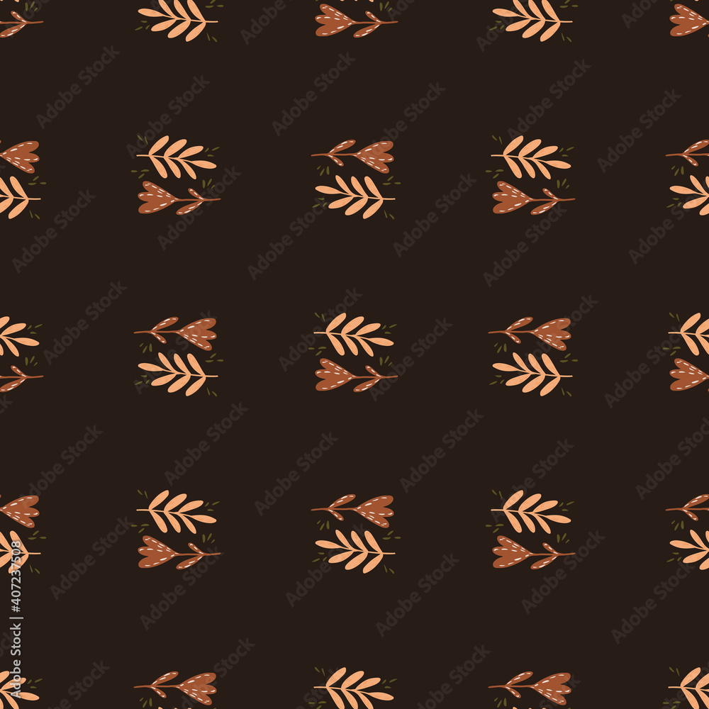 Autumn tones seamless pattern with simple botanic silhouettes. Dark background. Autumn tones seamless pattern with simple botanic silhouettes. Dark background.