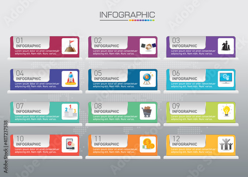 Button graphic elements, 12 number, infographics vector 12 steps can be used for Business concept with 12 options.