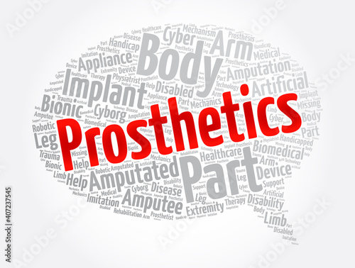 Prosthetics message bubble word cloud collage, medical concept background