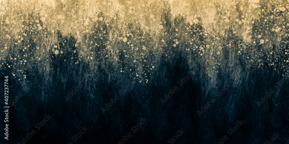 Fototapeta Abstract art grunge paint background by deep blue and gold splash texture in concept grunge, luxury, retro.