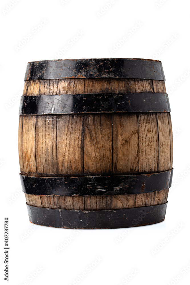 Fototapeta premium wooden barrel for alcohol drinks containing isolated on white background