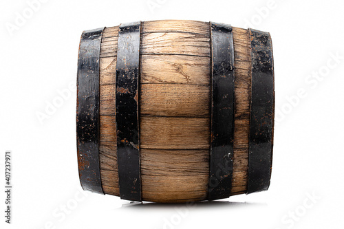 wooden barrel for alcohol drinks containing isolated on white background
