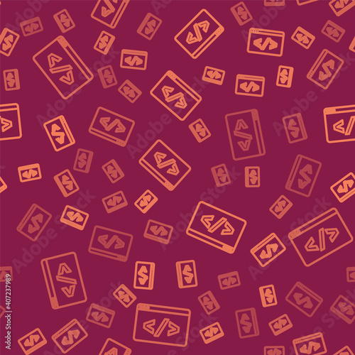 Brown line Web design and front end development icon isolated seamless pattern on red background. Vector.