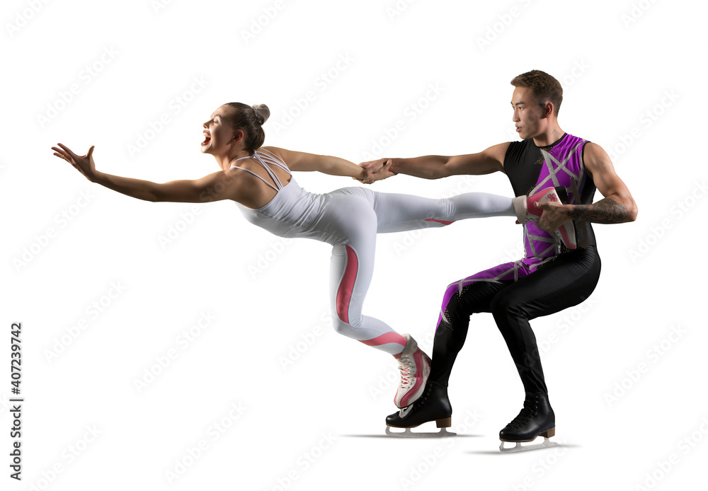 Obraz premium Lift. Duo figure skating in action on isolated