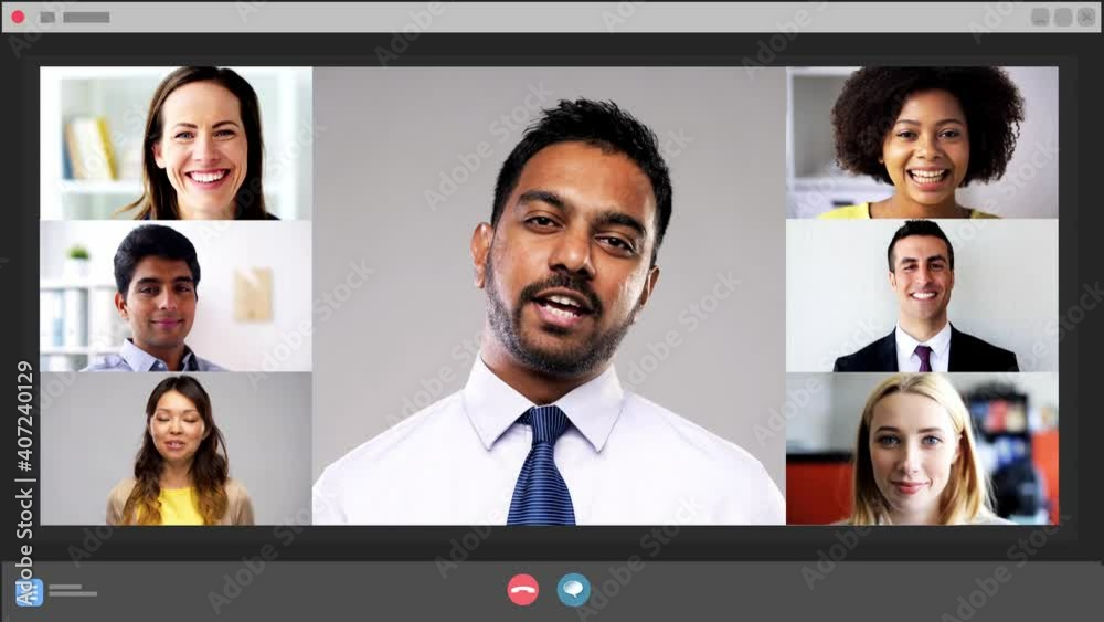 technology, communication and business concept - screen with people having video conference in messenger technology, communication and business concept - screen with people having video conference in messenger