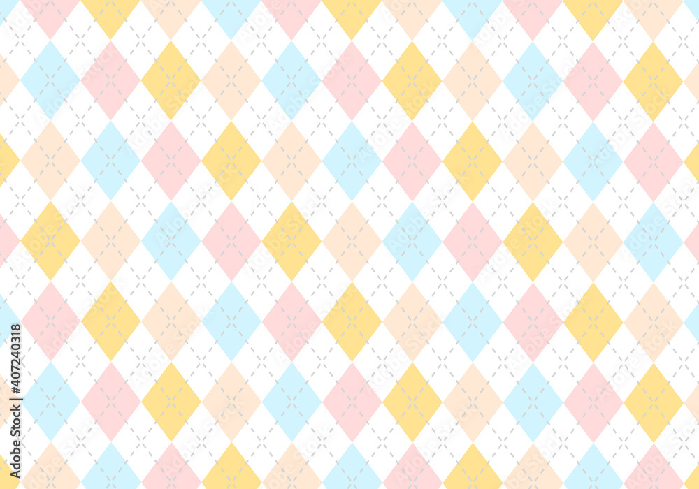 背景素材 アーガイルチェック柄23 4色 水色 サーモンピンク ピンク 黄色 Stock Vector Adobe Stock