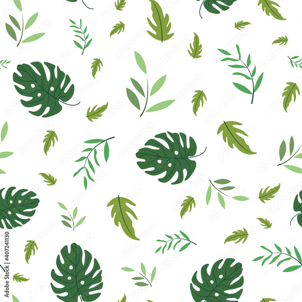 Vector tropical leaves seamless repeat pattern design background. Perfect for modern wallpaper, fabric, home decor, and wrapping projects.