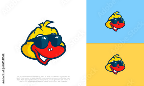 Cool Duck logo. Duck with sunglasses. Modern vector illustration. Funny mascot.