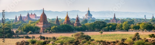 Panoramic view of historic temples in Old Bagan, Mandalay Region, Myanmar photo