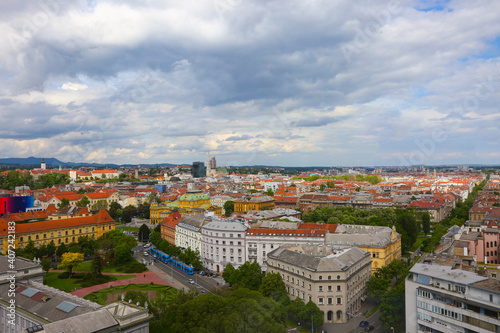 Panorama of the Zagreb, view of the cathedral, view of the Croatian National Theater