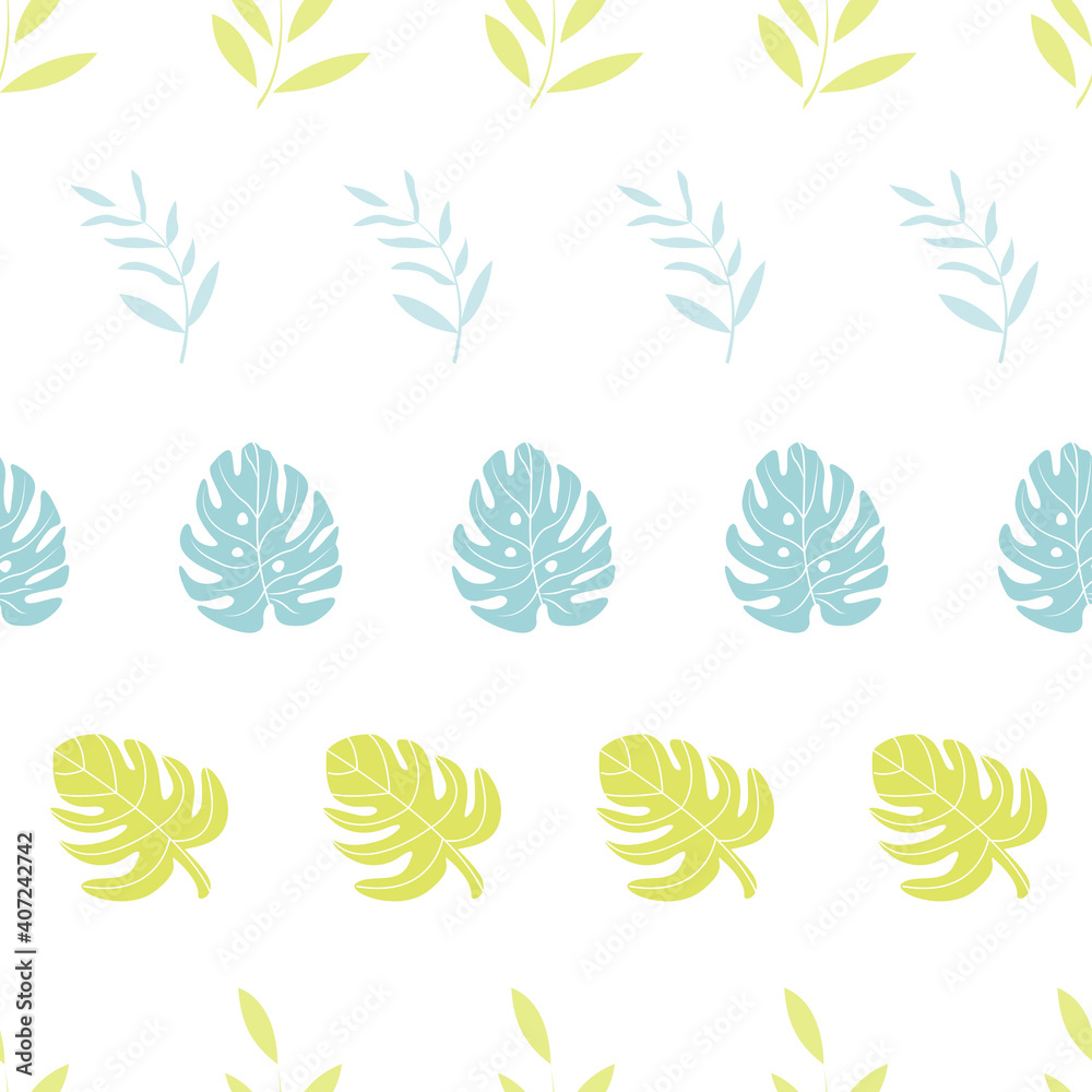 Fototapeta premium Vector tropical leaves seamless repeat pattern design background. Perfect for modern wallpaper, fabric, home decor, and wrapping projects.