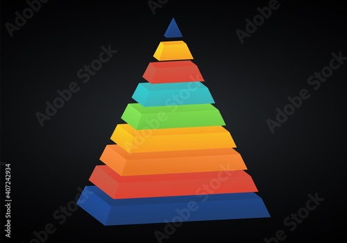 Vector 3d pyramid infographic. Business progress infographics concept with 9 options.