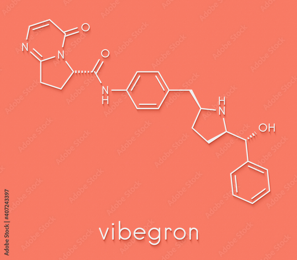 Vibegron drug molecule. Skeletal formula.