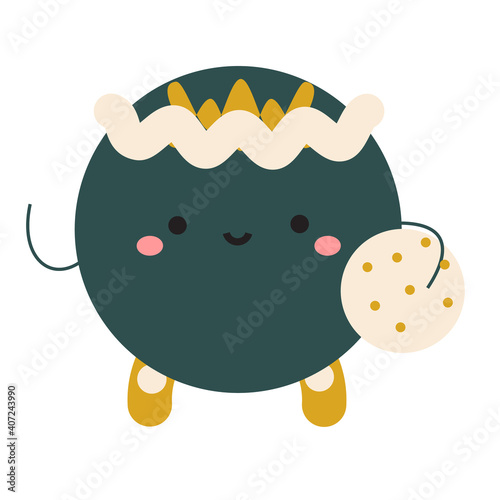 Cute tiny character. Positive little creature with Cheerful smile on face. Abstract Kawaii green monster