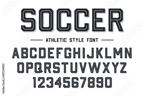 Athletic style font. Football, soccer style font with lines. Athletic style letters and numbers for baseball, basketball, football and soccer kit
