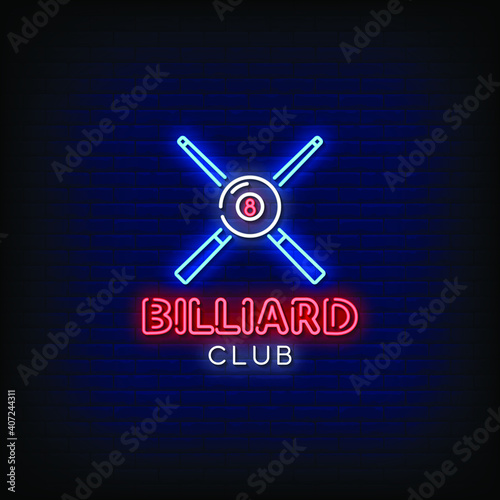Billiard Club Neon Signs Style Text Vector