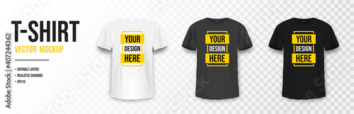 Photo T-shirt mockup in white, gray and black colors