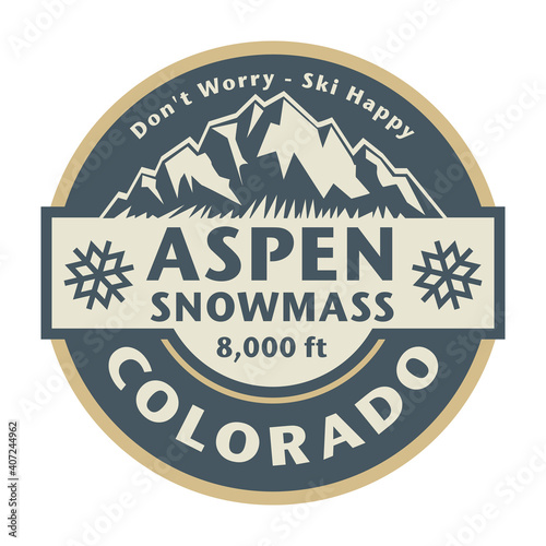 Emblem with the name of town Aspen - Snowmass, Colorado photo