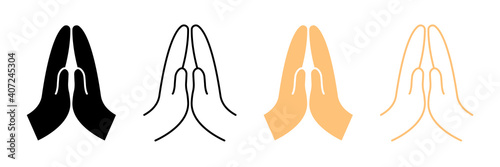 Set of pray icons, prayer, religion, hands praying signs. Pray line on a white background, pray symbol design from religion collection. Vector illustration.