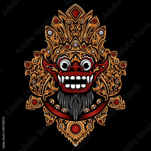Balinese barong mask icon isolated on black