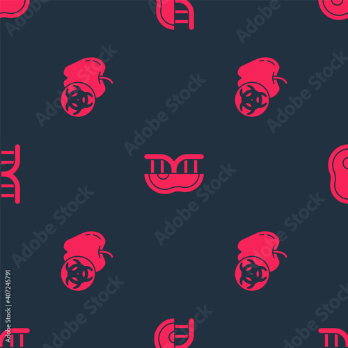 Set Genetically modified apple and meat on seamless pattern. Vector.