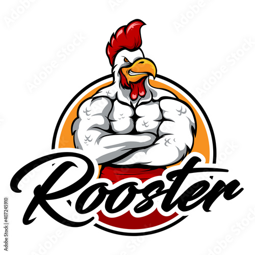 Strong muscular rooster mascot logo