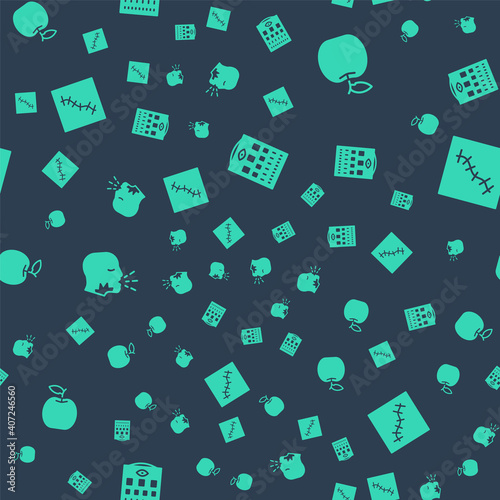 Set Eye test chart, Apple, Man coughing and Scar with suture on seamless pattern. Vector.