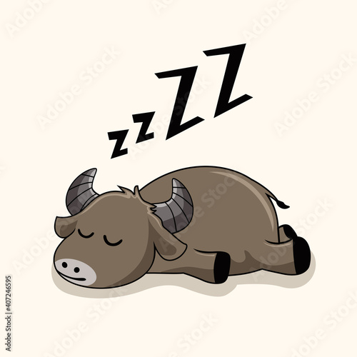 Lazy Buffalo Cartoon Sleep Animals