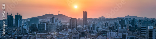 Seoul skyline panorama at sunset, South Korea	 photo